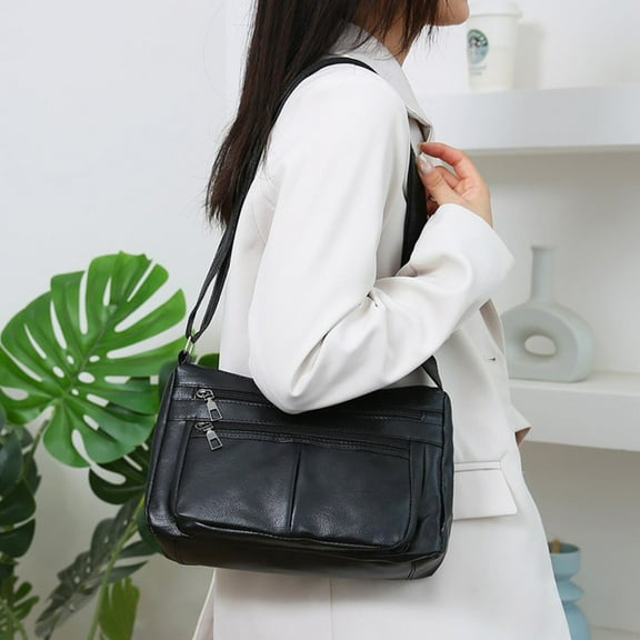 PPgejGEK Zipper Crossbody Bag with Wide Shoulder Strap 26x19x10cm 10.24x7.48x3.94in Phone Wallet Shoulder Purse Multiple Pockets Faux Leather Brown Gray Red