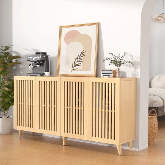 Lumiinofami 4 Doors Buffet Storage Cabinet, 63" Console Sideboard for Kitchen Dining Room Entryway, Natural