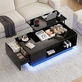 thumbnail image 1 of Lumiinofami 47" LED Lift Top Coffee Table, Modern High Glossy Coffee Tables with Charging Station for Living Room, Center Table with Hidden Compartment, Storage Drawer, LED Lights, Black, 1 of 9