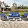 thumbnail image 1 of PPorfamilia 5 Piece Outdoor Patio Furniture Sets, All-Weather Rattan Conversation Sofa Sets with Rocking Swivel Chairs and Navy Cushions, 1 of 11