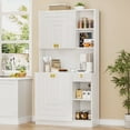 thumbnail image 1 of Lumiinofami 70" Tall White Kitchen Pantry Hutch with 4 Doors, Large Hutch and Cabinet with Storage, Charging Station, Drawer and Open Shelves for Kitchen Dining Room Living Room, 1 of 9