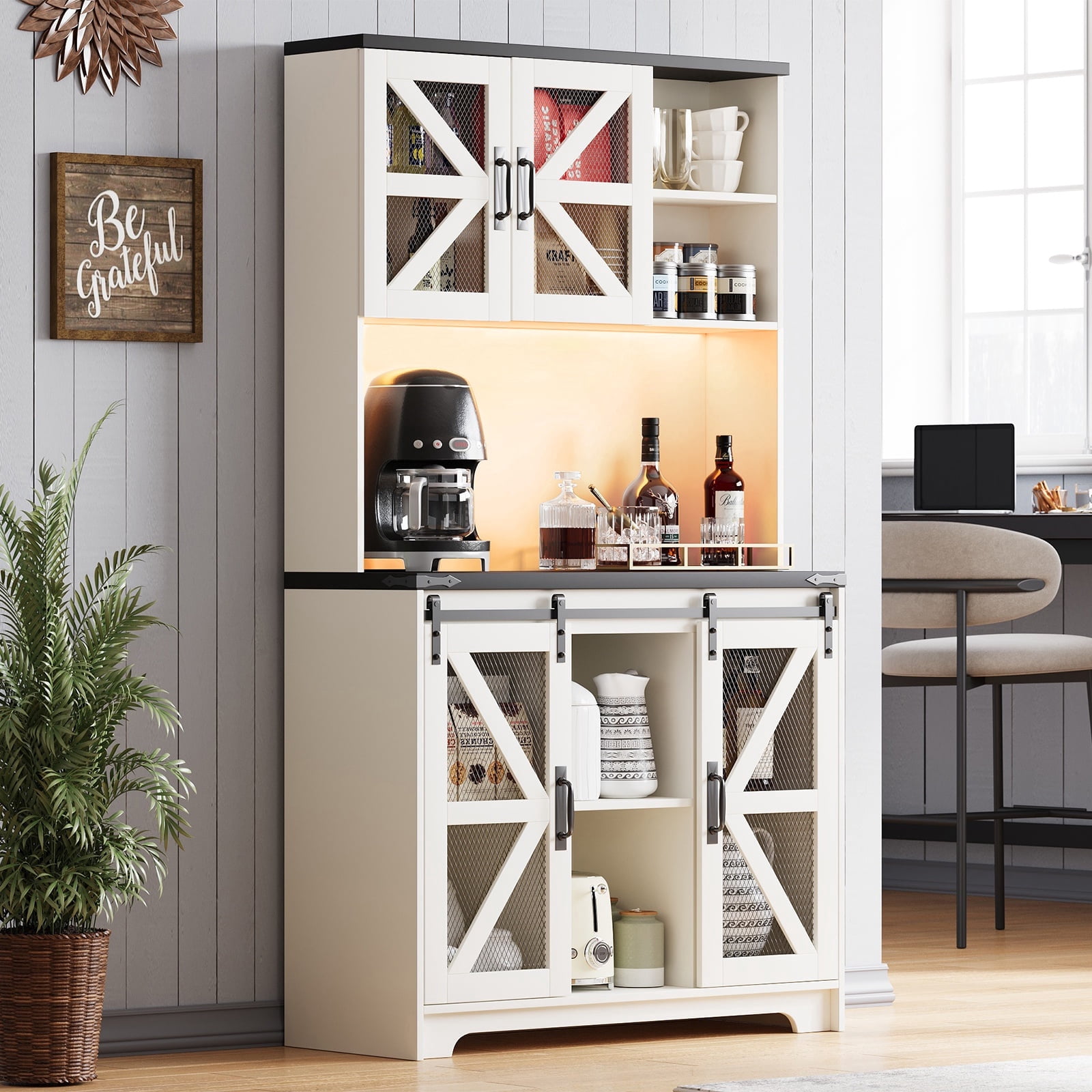 PPorfamilia 71" Tall Kitchen Pantry with Microwave Shelf, Farmhouse ...