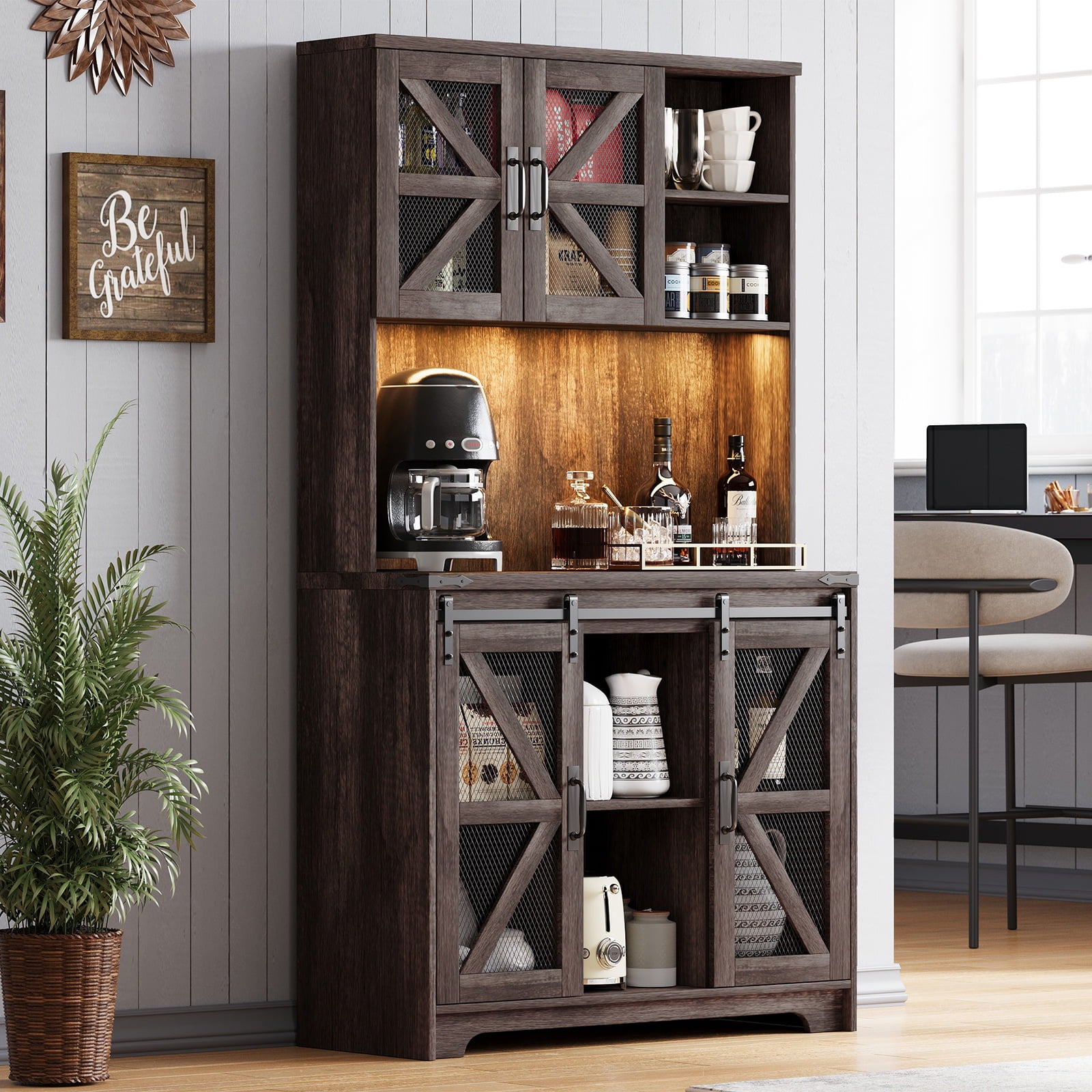 PPorfamilia 71" Tall Kitchen Pantry with Microwave Shelf, Farmhouse ...