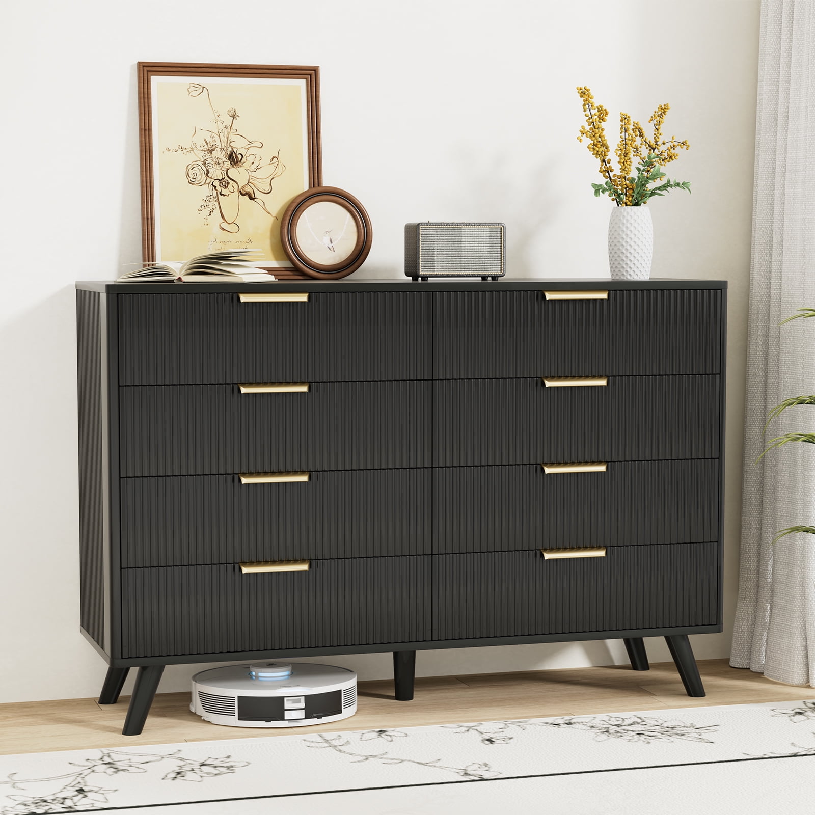 PPorfamilia 9 Drawer Dresser, Modern Natural Color Boho Wave