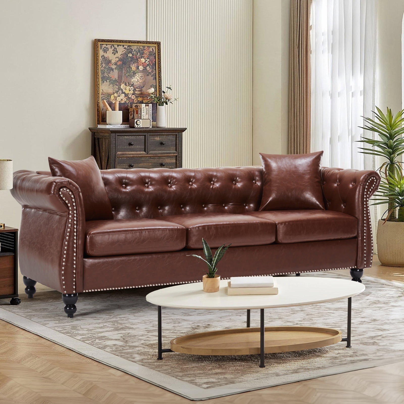 PPorfamilia 83'' 3-Seater Chesterfield Sofa with Rolled Arms ...