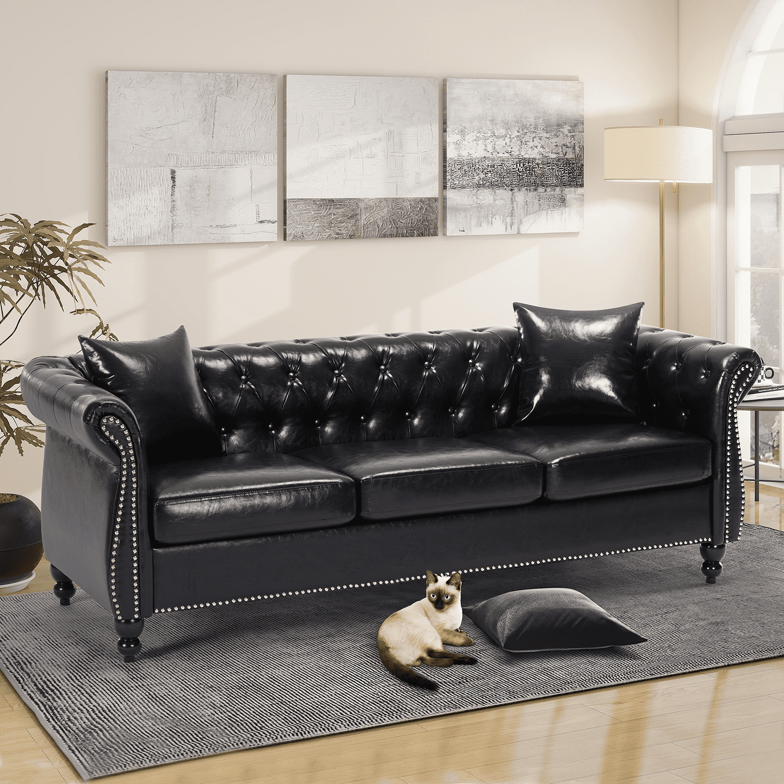 PPorfamilia 83'' 3-Seater Chesterfield Sofa with Rolled Arms ...