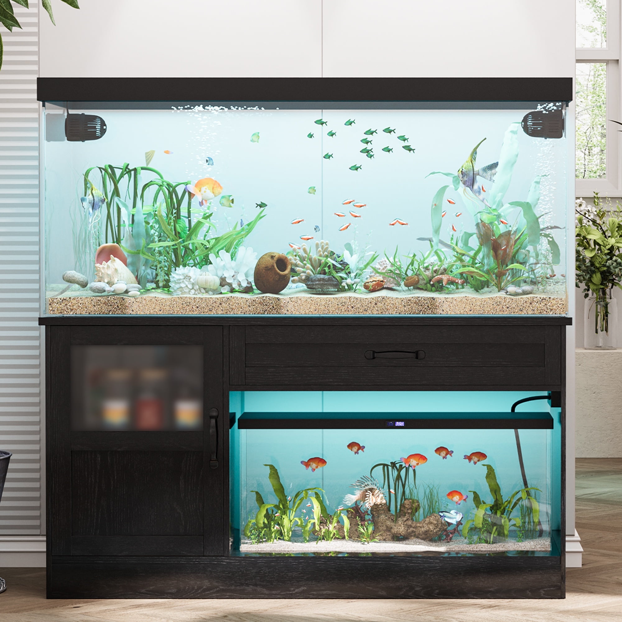 PPorfamilia Fish Tank Stand with Power Outlet, 55-75 Gallon Wooden ...