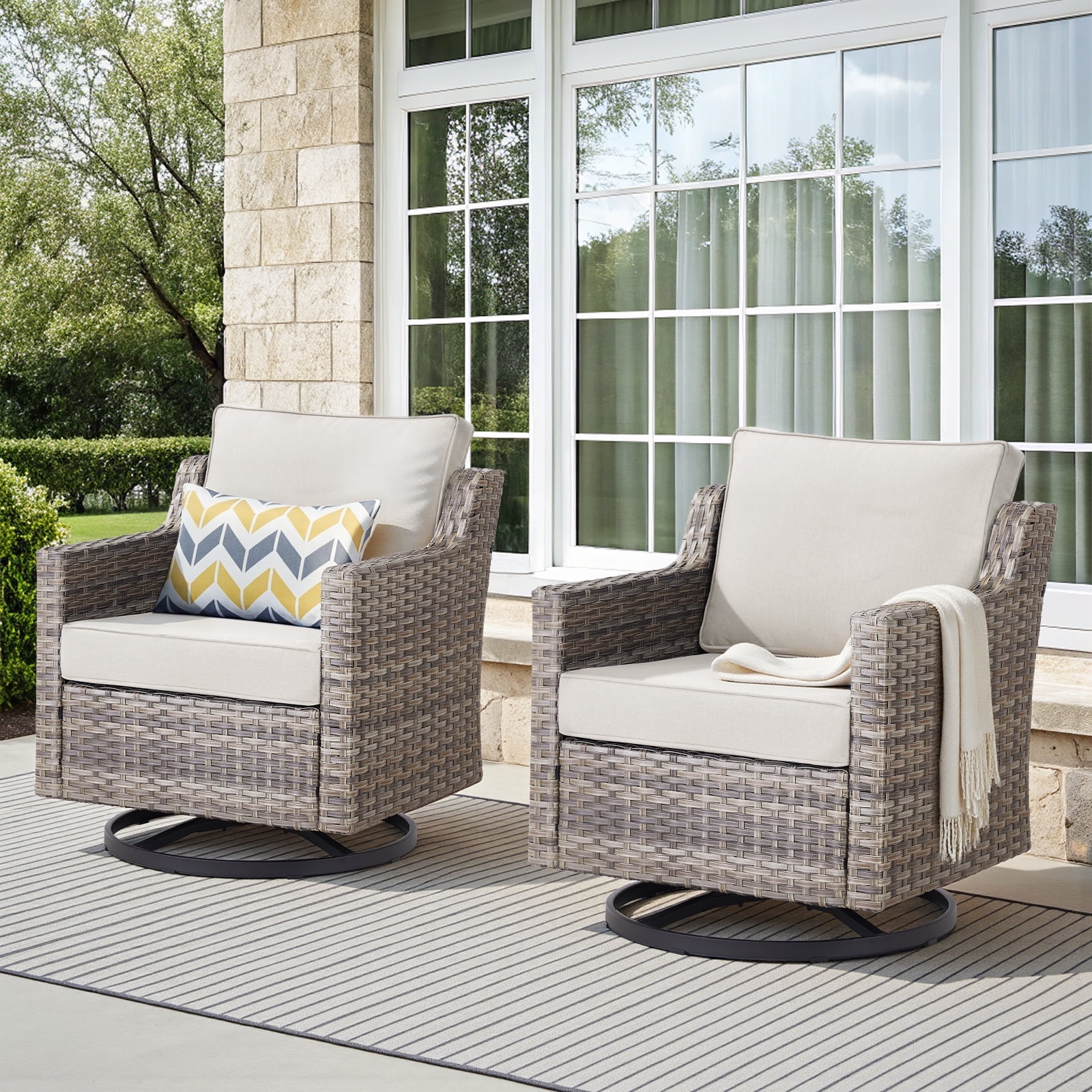 PPorfamilia Patio Swivel Glider Rocker Chairs, Set of 2, Outdoor PE ...