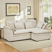 PPorfamilia Sectional Sleeper Sofa with Ottoman, Chenille Modular Deep Seat Sofa Couch, Comfy Upholstered Furniture for Living Room, Apartment, Studio, Office, Beige