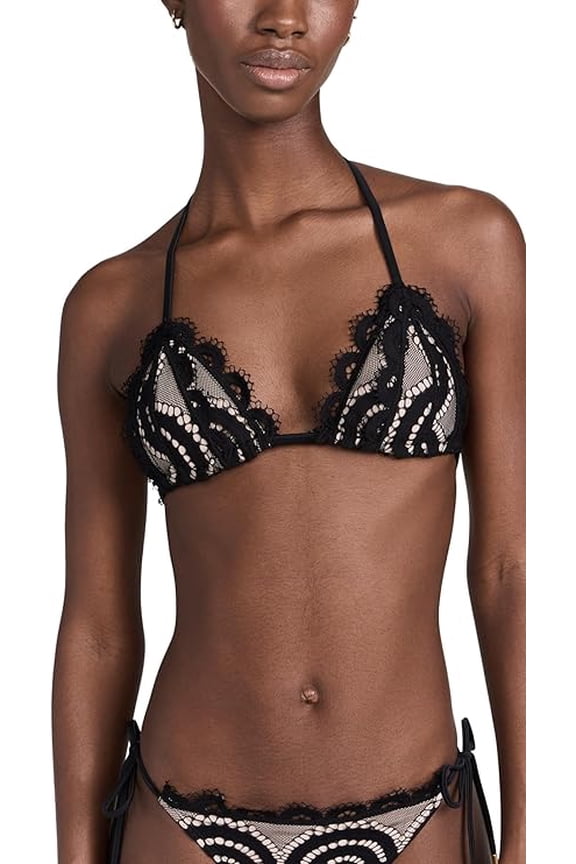 Women's Lace Triangle Bikini Top (Midnight, D)