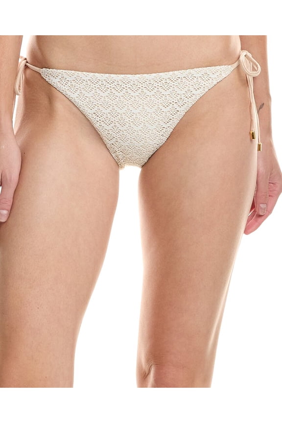 womens Tie Full Bikini Bottom, l, White