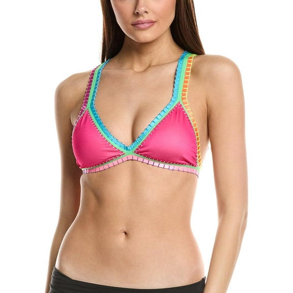 PQ Swim womens  x Solange Ferrarini Crochet Trim Triangle Bikini Top, d, Pink