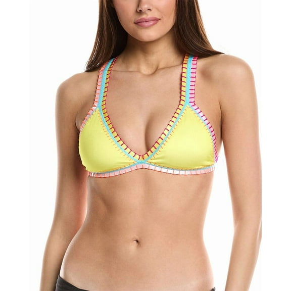 PQ Swim womens  x Solange Ferrarini Crochet Trim Triangle Bikini Top, s, Yellow