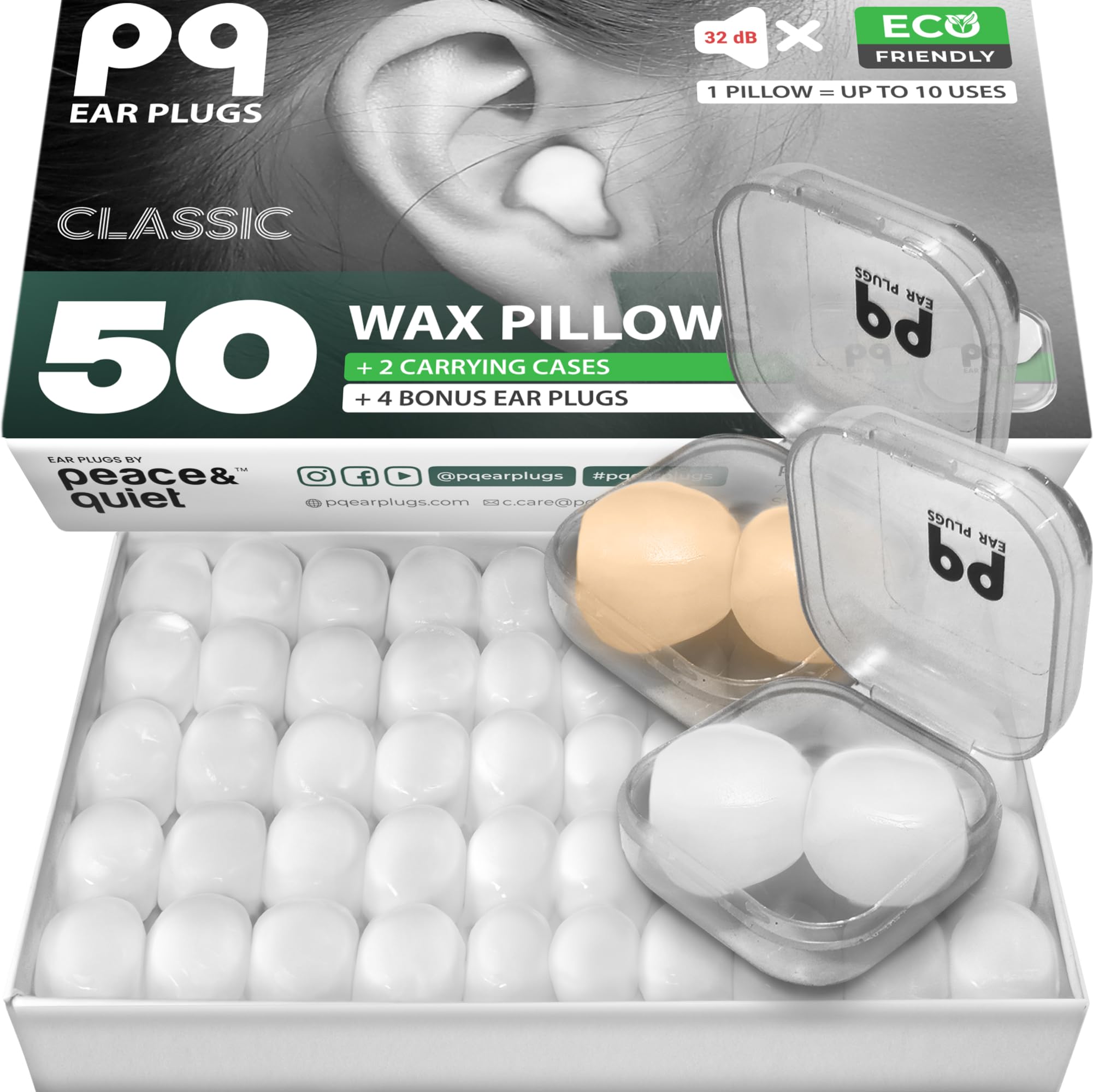 PQ Wax Ear Plugs for Sleeping, Swimming 50 Noise Cancelling Silicone Gel Wax Earplugs, Ear