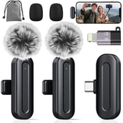 PQRQP Wireless Microphone for iPhone Android 2 Pack Lavalier Mic for Video Recording, USB-C Plug & Play, High-Fidelity Audio
