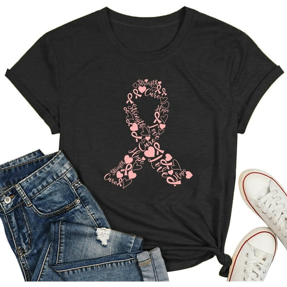 PQZ Breast Cancer Shirts for Women Cancer Awareness Tee Womens Butterfly Tee Shirt Cancer Survivor Tops100% pure cotton