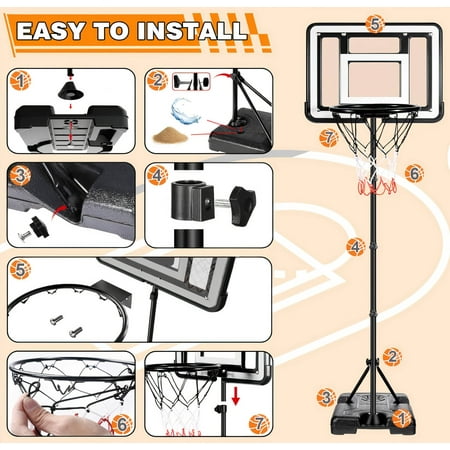 Swatow 10ft Basketball Hoop, Adjustable Portable Basketball Stand with Wheels, Adjustment for Full Range of Players, Ages 3 and up, Color Black