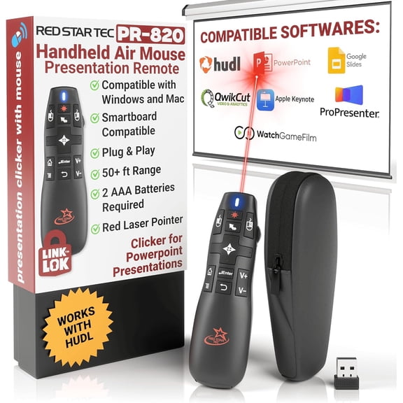 PR-820 Presentation Clicker for Mac  Smartboard Remote PowerPoint Clicker with Laser Pointer & Air Mouse, Compatible with Kenote, Google Slides, MacBook & PC