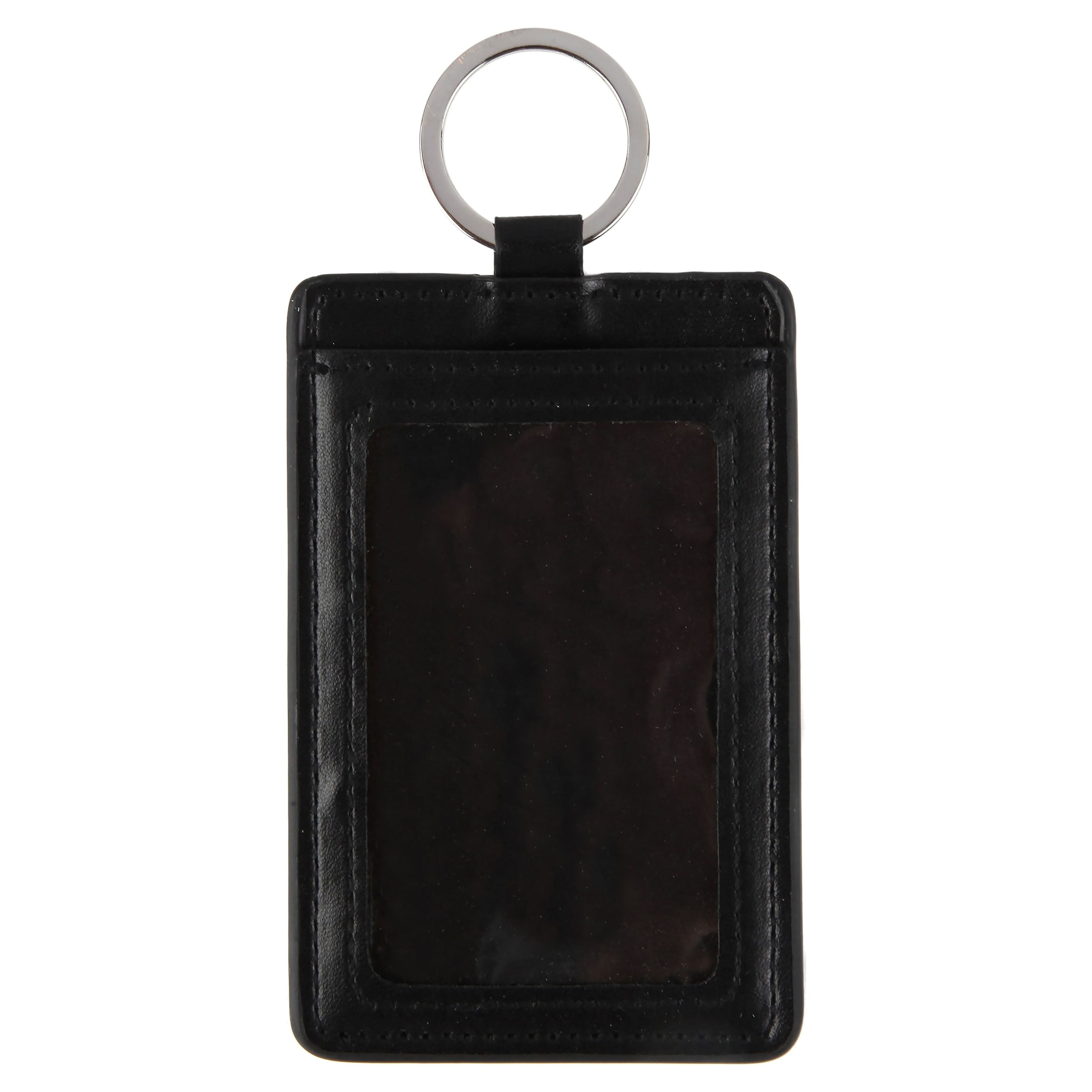 Brand Unisex Adult Vegan Leather Black ID Pocket and Keychain