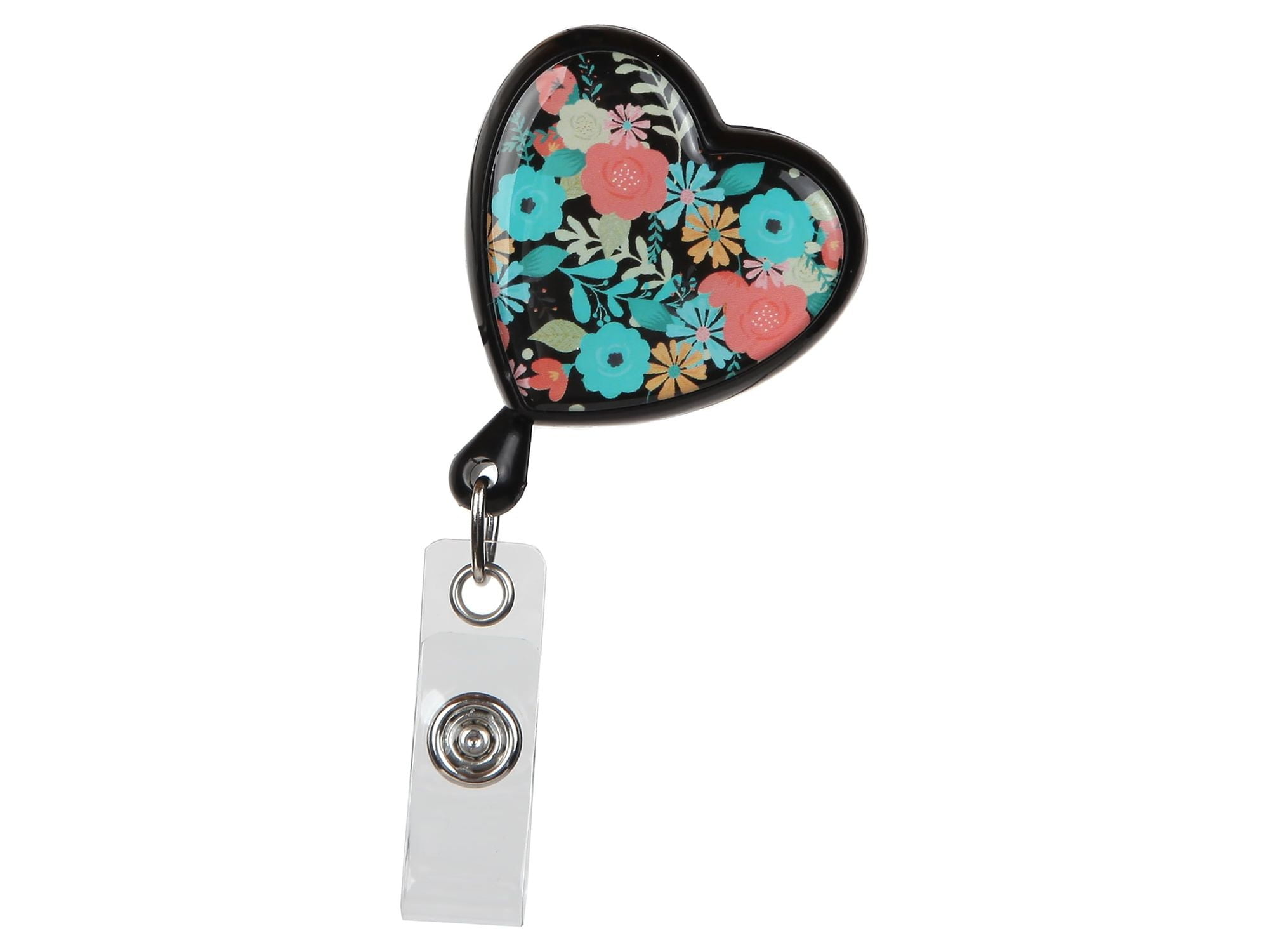 Andaz Press Retractable Badge Reel Holder with Clip, Pink Peonies Flowers, Floral Design, Size: Large, White
