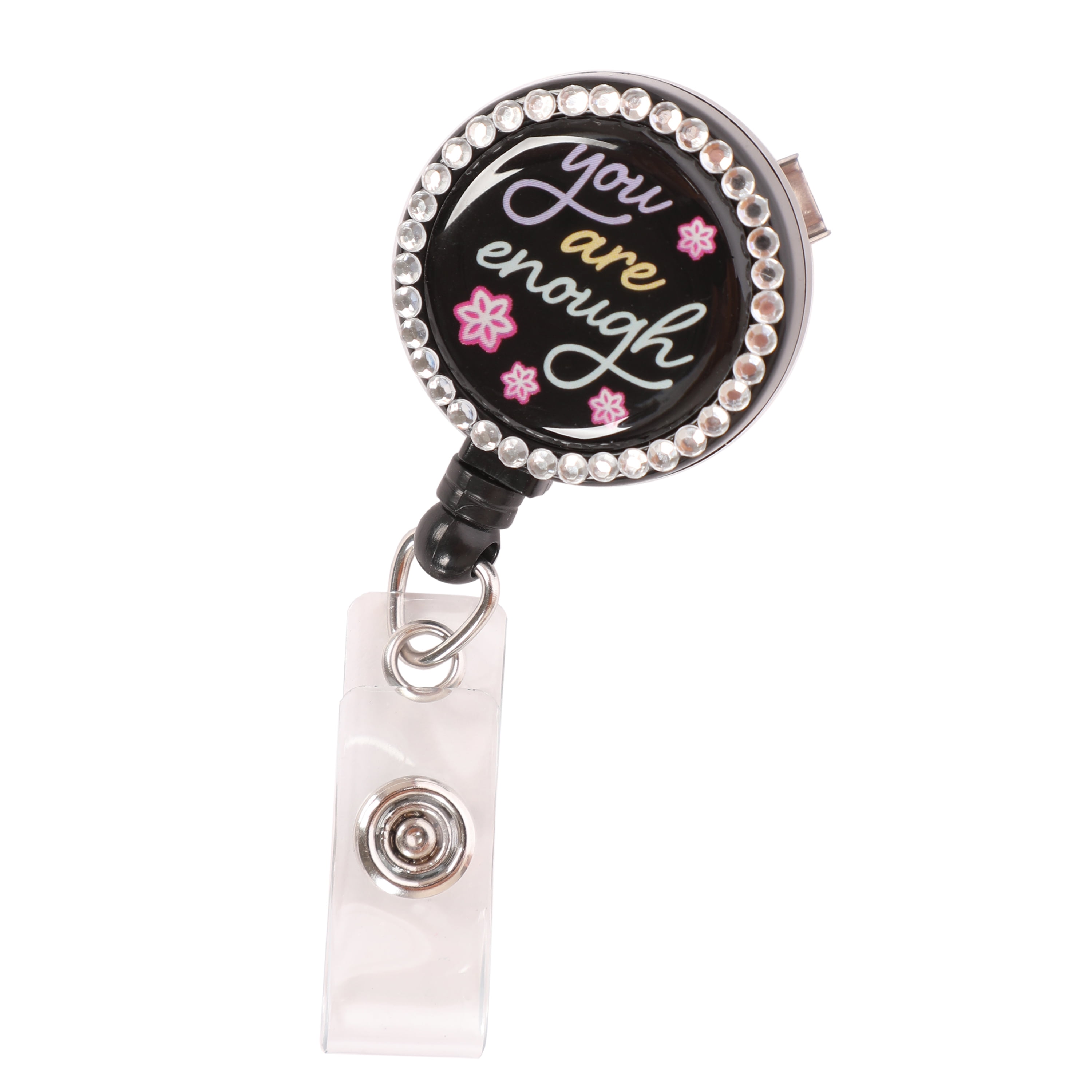 PR Essentials Brand Women's Adult You Are Enough ID Badge Reel, Black