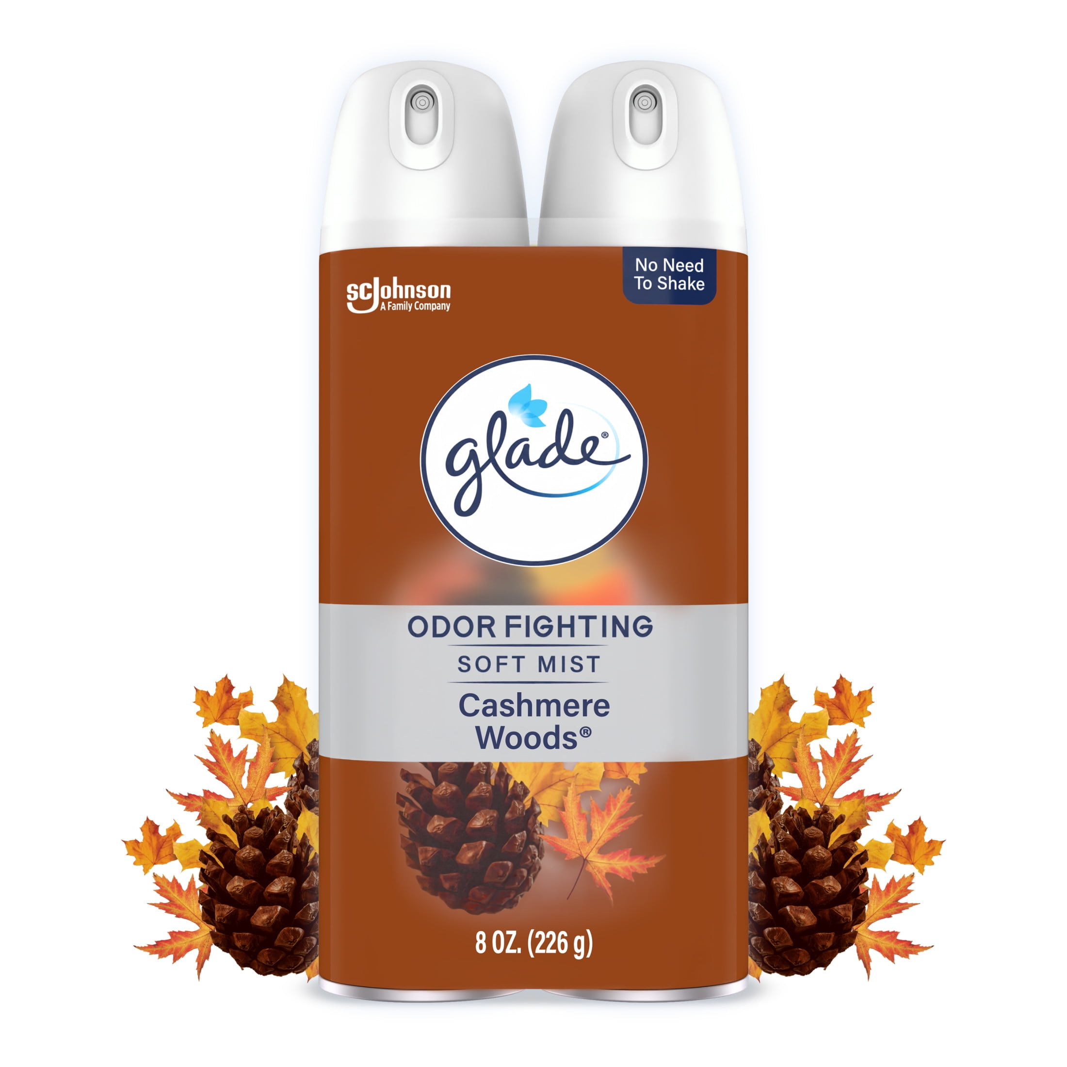 Glade Odor Fighting Soft Mist Air Freshener Room Spray, Cashmere Woods, 16.0oz, 2pk