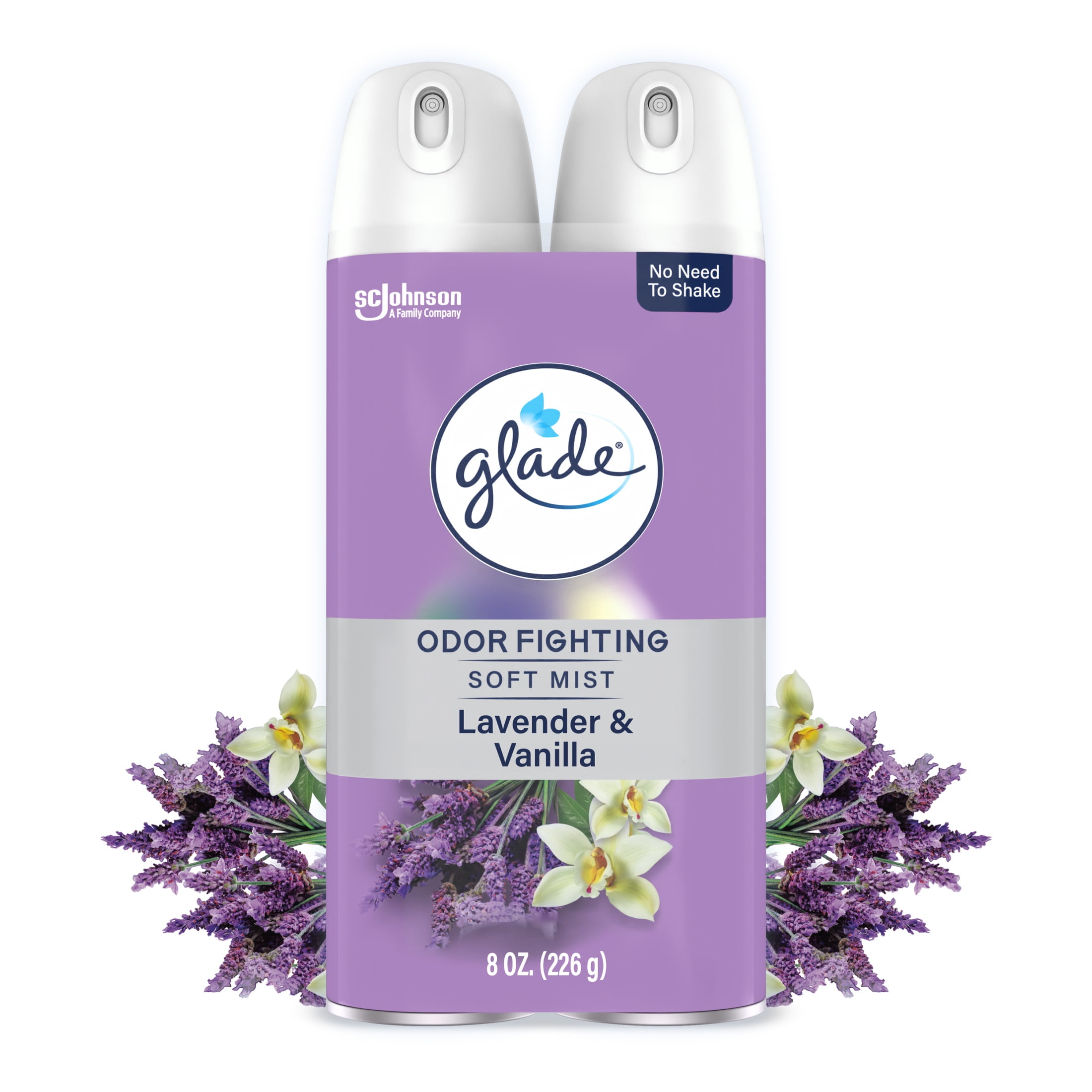 Glade Air Freshener Spray, Lavender Vanilla scent, Infused with Essential Oils, 8 oz, 2 Count