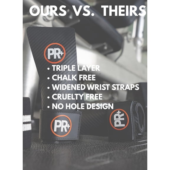 PR+ Gymnastics Hand Grips for Pull Ups, Weightlifting, WODs & Cross Training – No Hole, Chalk-Free Gloves, Triple Layer Hand Protection & Wrist Support