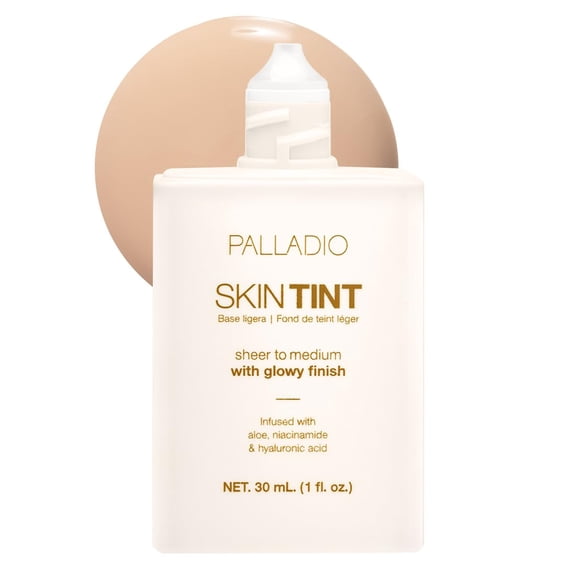 Palladio Skin Tint with Aloe, Niacinamide and Hyaluronic Acid, Sheer to Medium Coverage, Glowy Finish, Brightening and Blurring Lightweight Foundation Makeup (Light Ivory)