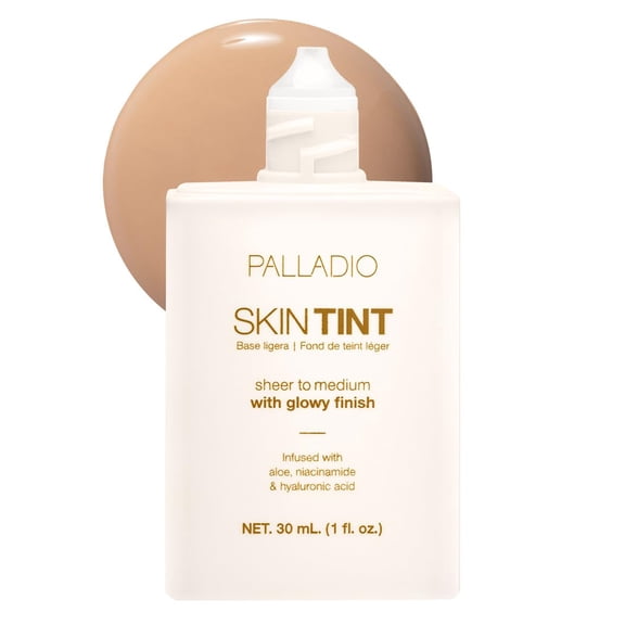 Palladio Skin Tint with Aloe, Niacinamide and Hyaluronic Acid, Sheer to Medium Coverage, Glowy Finish, Brightening and Blurring Lightweight Foundation Makeup (Medium Sand)