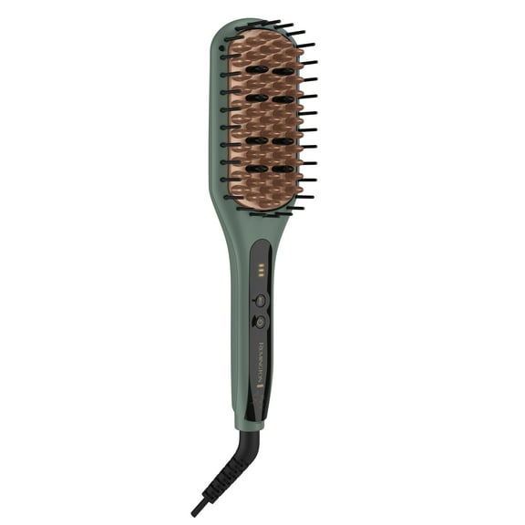 PR REMINGTON Botanicals 2-in-1 Straightening Brush for Women, Ceramic Bristles with Plant-Based Micro-Conditioners, Green