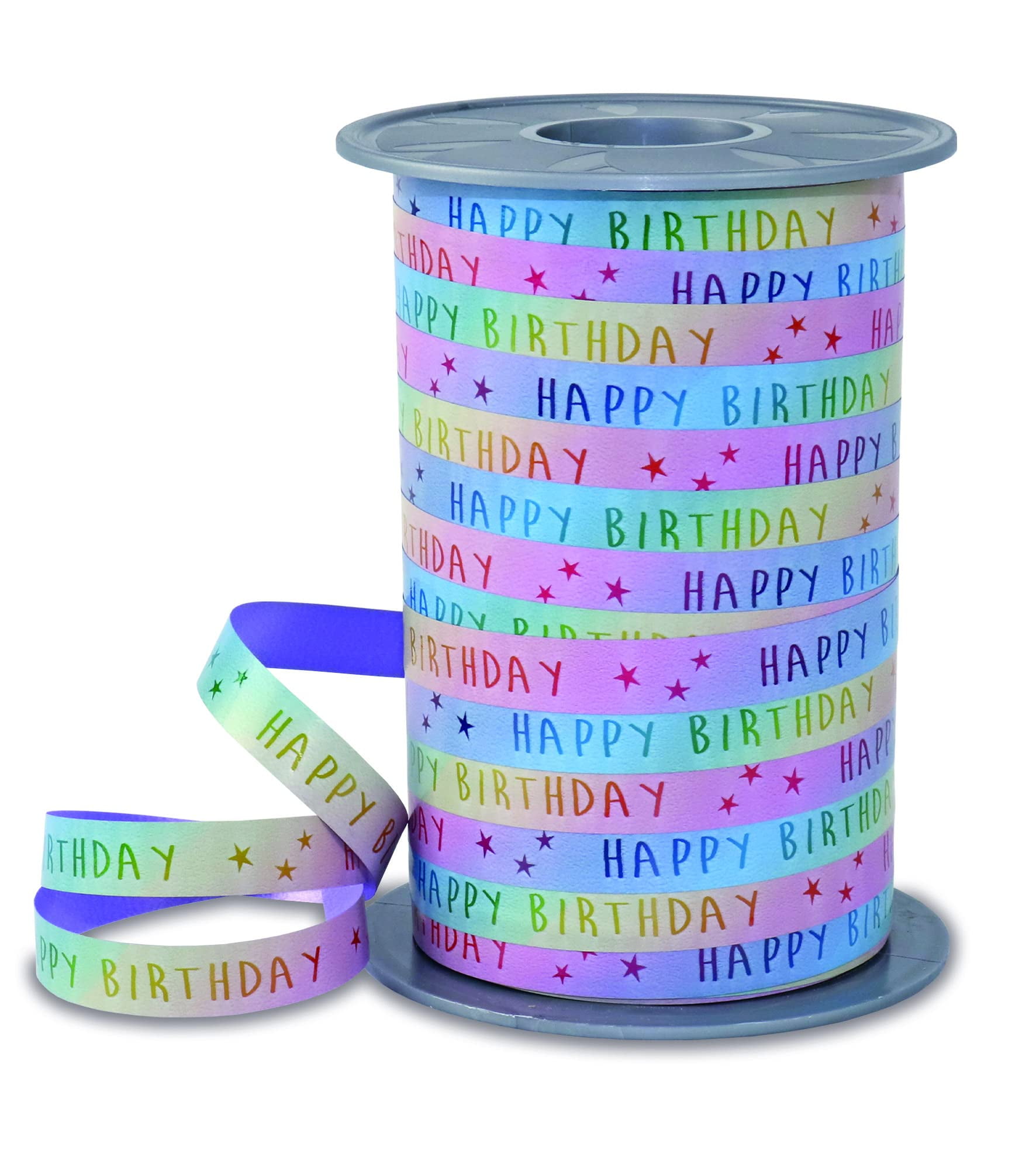 No Author PRSENT RAINBOW Curling Ribbon - Birthday pastell, 200 m Gifts Band For Wrapping and