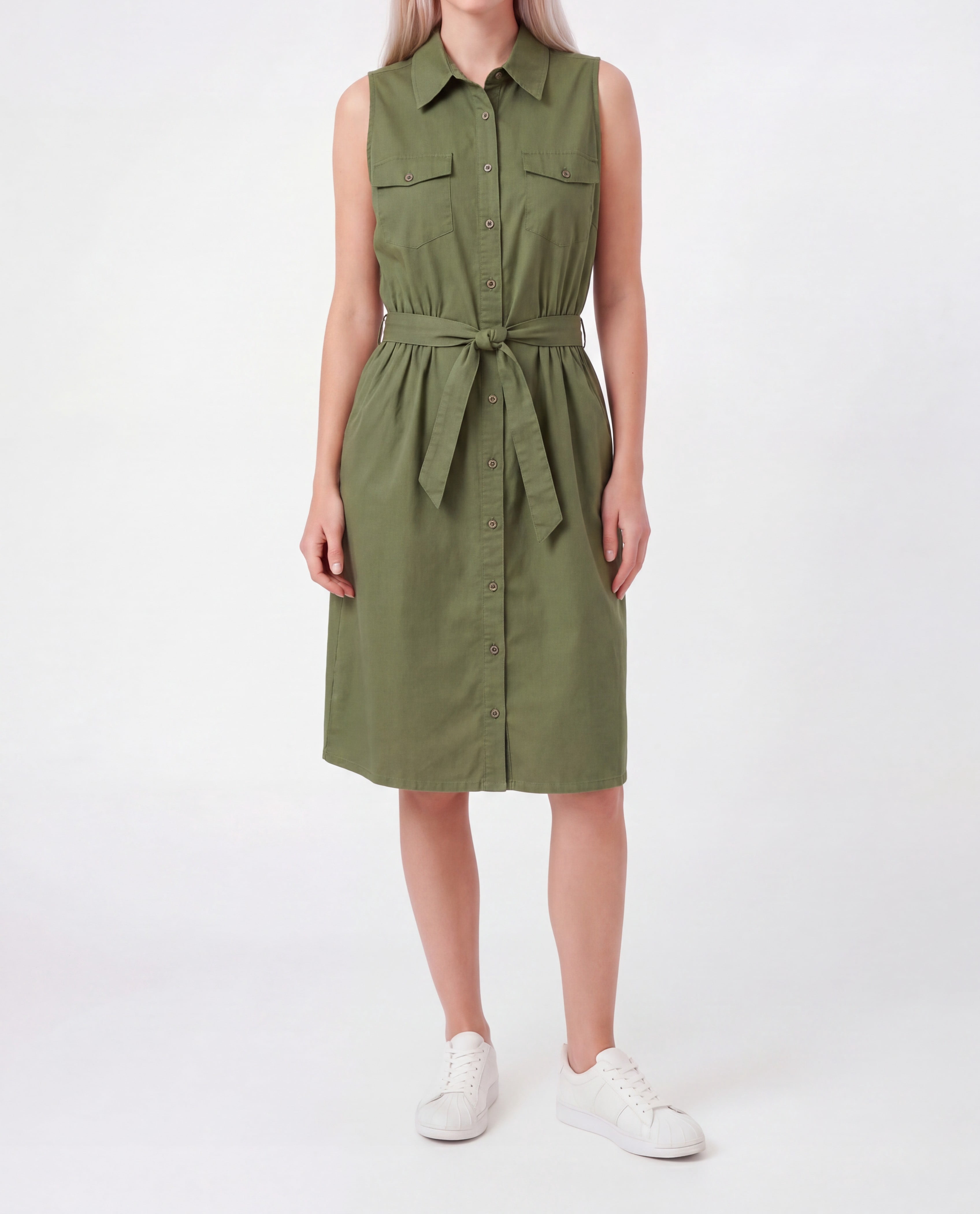 PR Seelveless 2pkt shirt dress with self belt