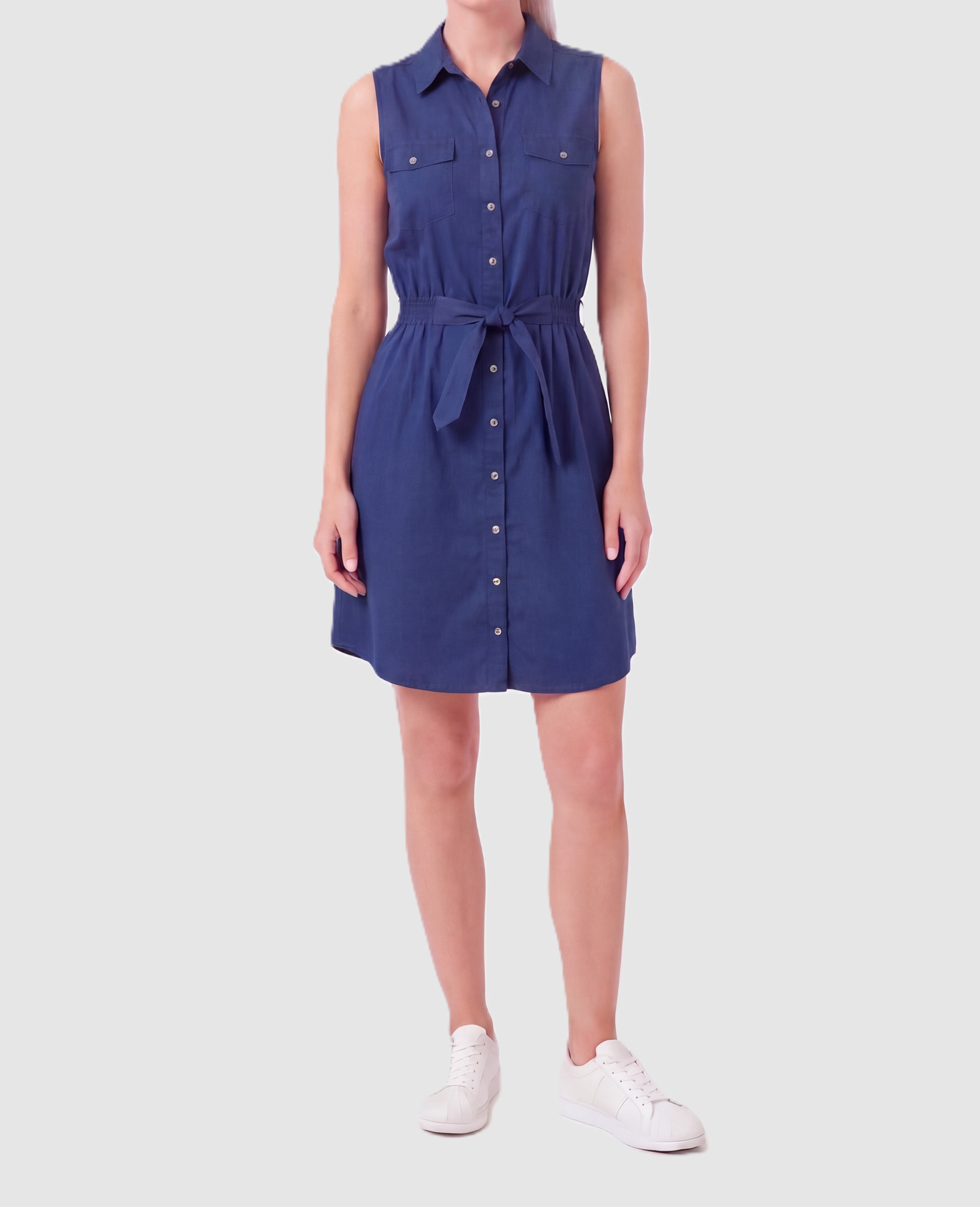 PR Seelveless 2pkt shirt dress with self belt