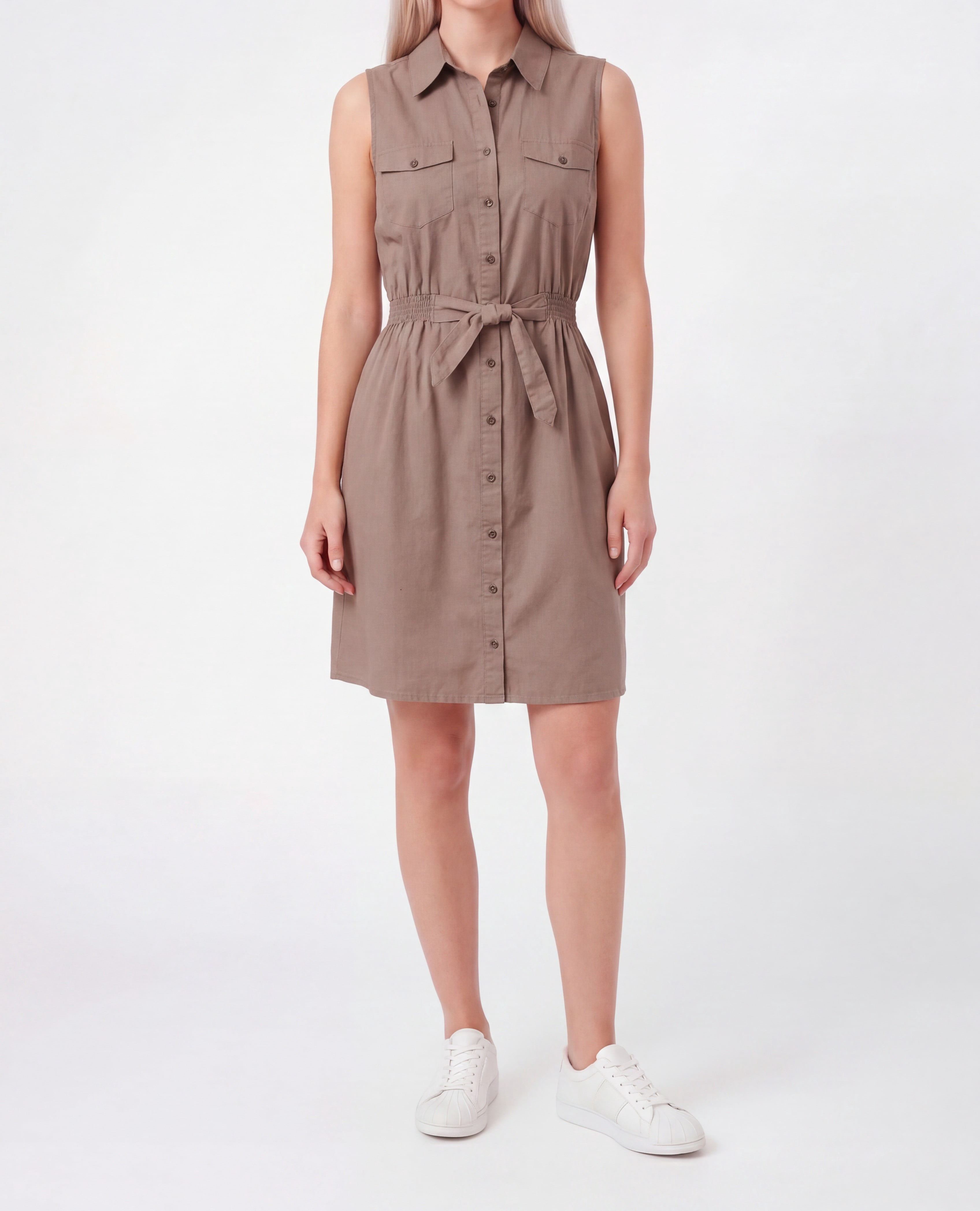 PR Seelveless 2pkt shirt dress with self belt