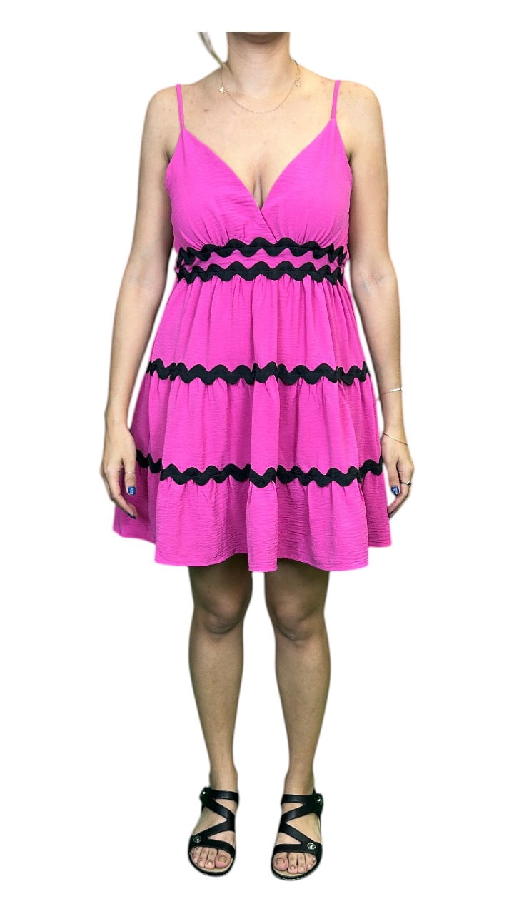 Millenium women's Printed V-neck dress with ric rac lace