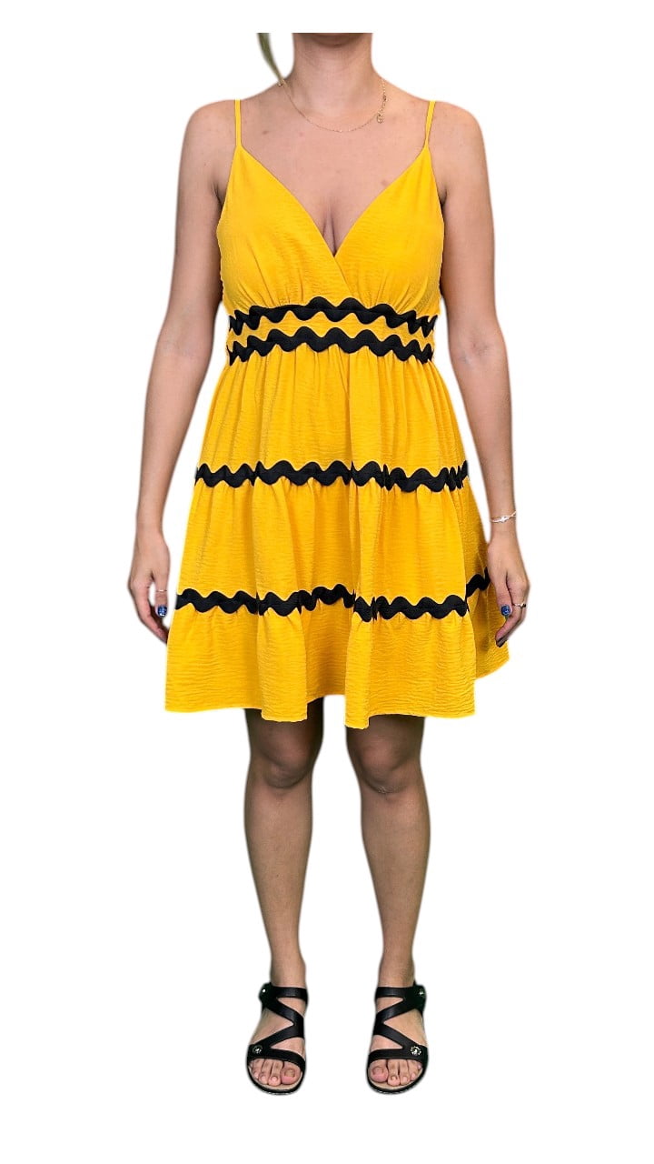 Millenium women's Printed V-neck dress with ric rac lace