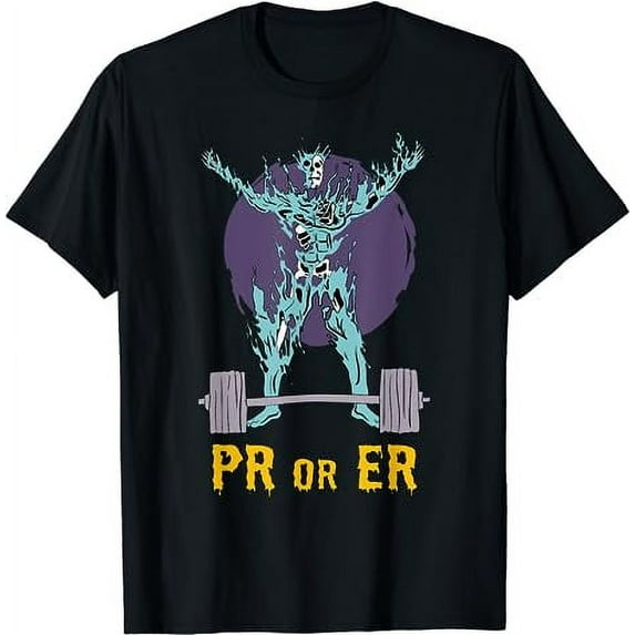 PR or ER Classic Fit Weightlifting Gym T-Shirt - Black Polyester Cotton Blend Short Sleeve