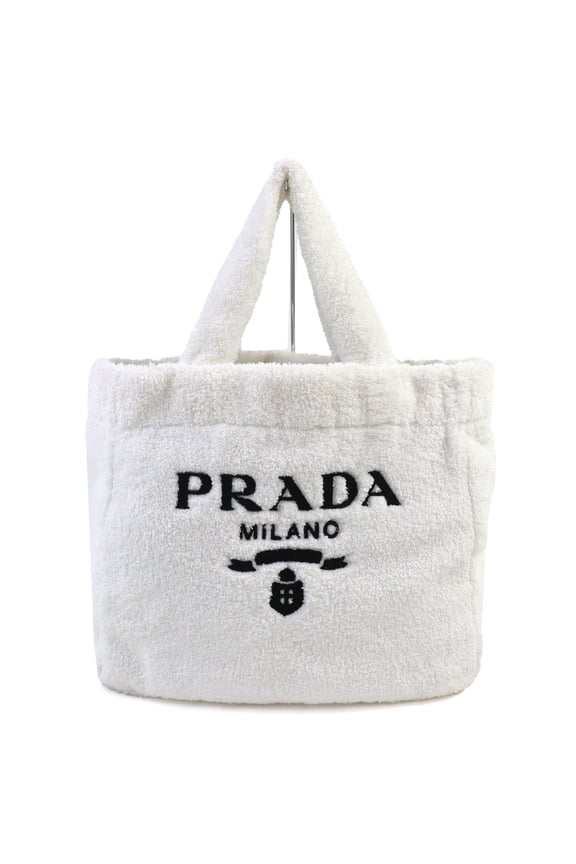 Pre-Owned PRADA SPUGNA 1BG130 Polyester and Cowhide Leather Triangle Logo Soft Terry... (Good)