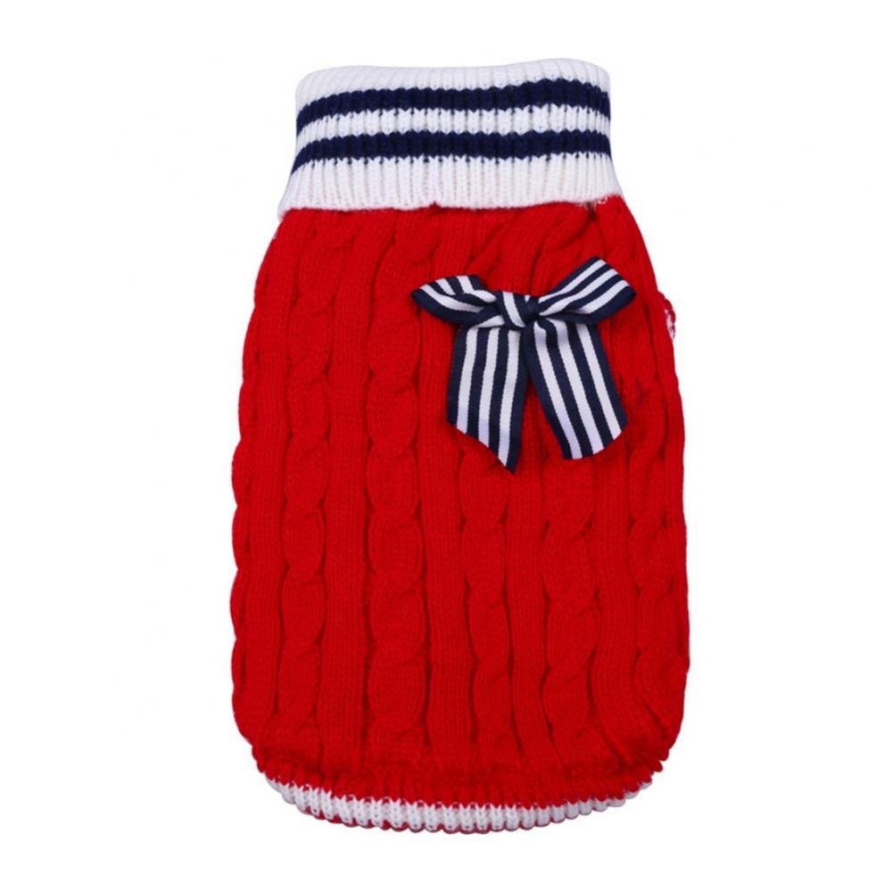 PRAETER Dogs Sweater with Navy Style Bowtie Checkered Dog Sweaters for