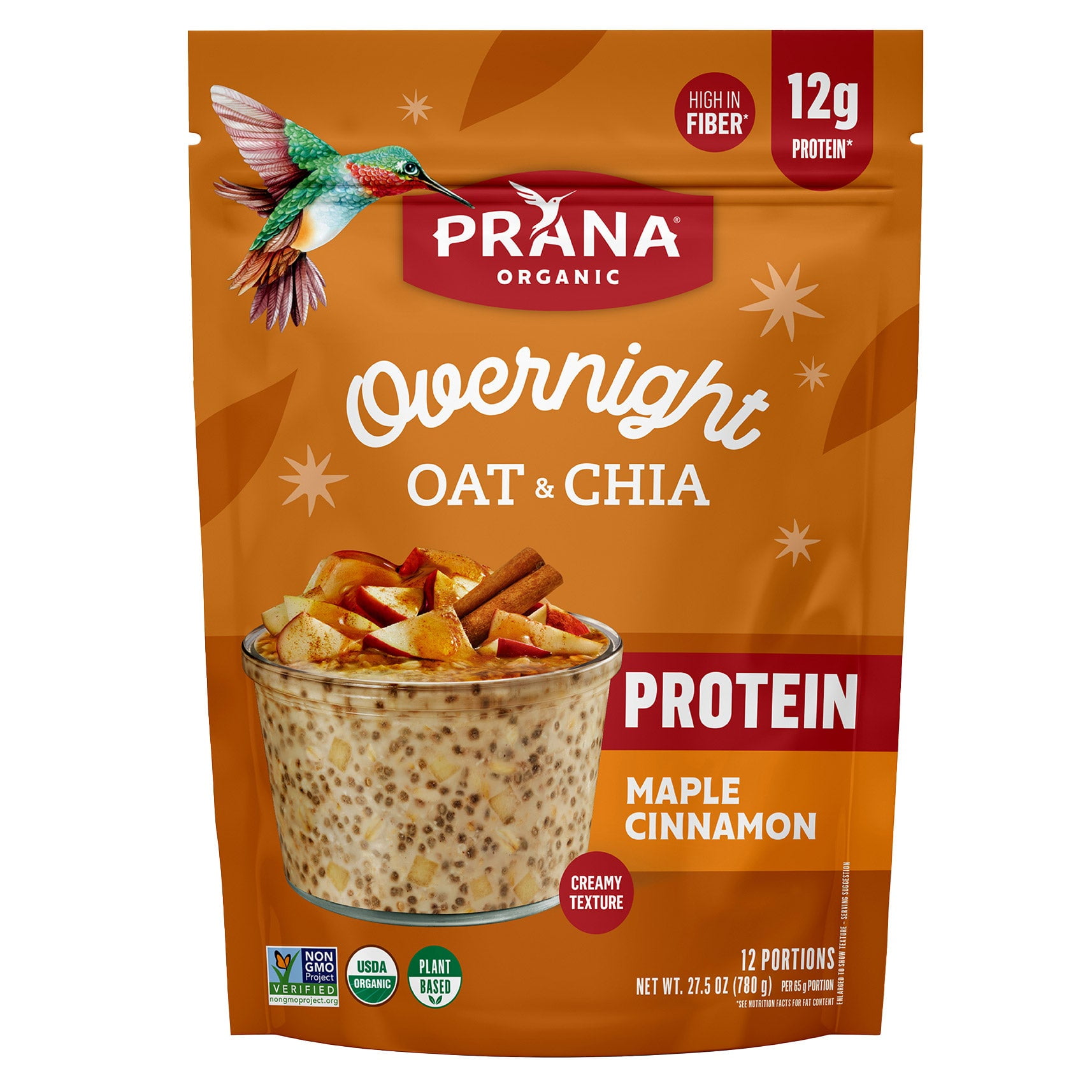 PRANA Organic Overnight Oat & Chia, Maple Cinnamon Protein, High
