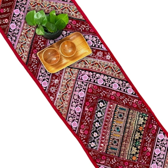 PRASHU Colorful Table Runner 12x60 in, Table Centerpiece & Dining Table Decor, Home Decor Table Cloth & Mat, Housewarming Giftxz (Red)