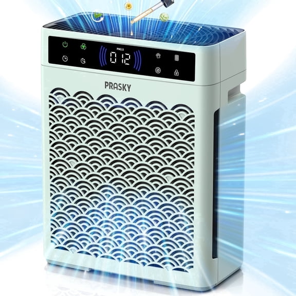 PRASKY Air Purifier for Home with Filter Brusher Large Room up to 2250 Sq ft, True HEPA Filter for Pets, Smoke & Allergies | Quiet for Bedroom (Green)