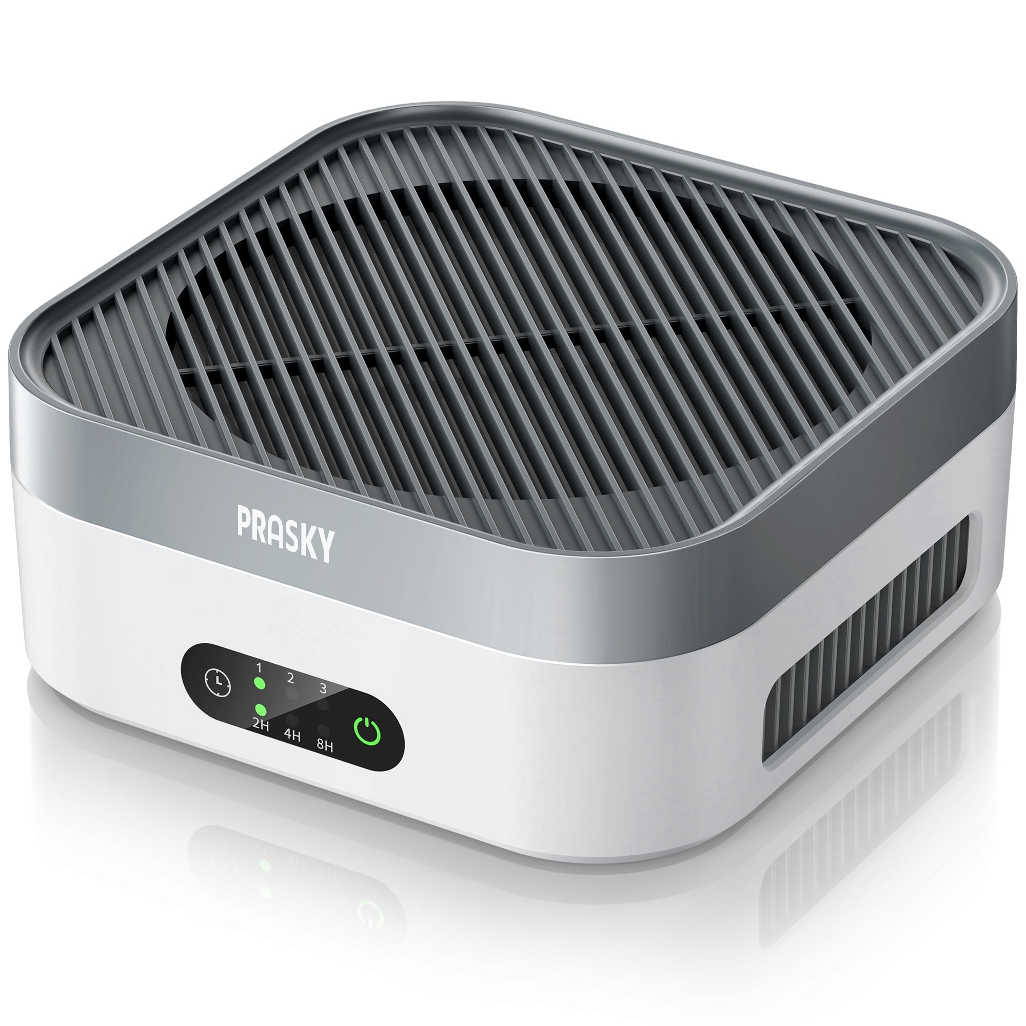 PRASKY Air Purifier for Home 600 Sq Ft Coverage, True HEPA Filter for Pets, Smoke & Allergies | Quiet & Portable for Bedroom/Travel/Car (Gray)