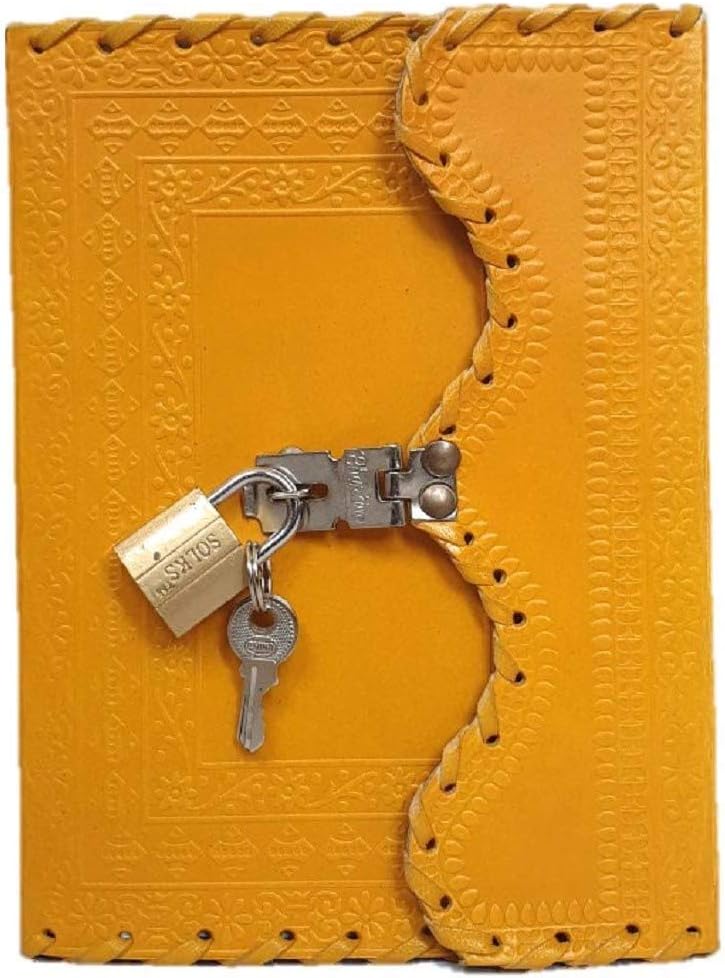 PRASTARA GENUINE Leather Cover Lock Diary 200 Pages, 5 x 7 Inches (Yellow)