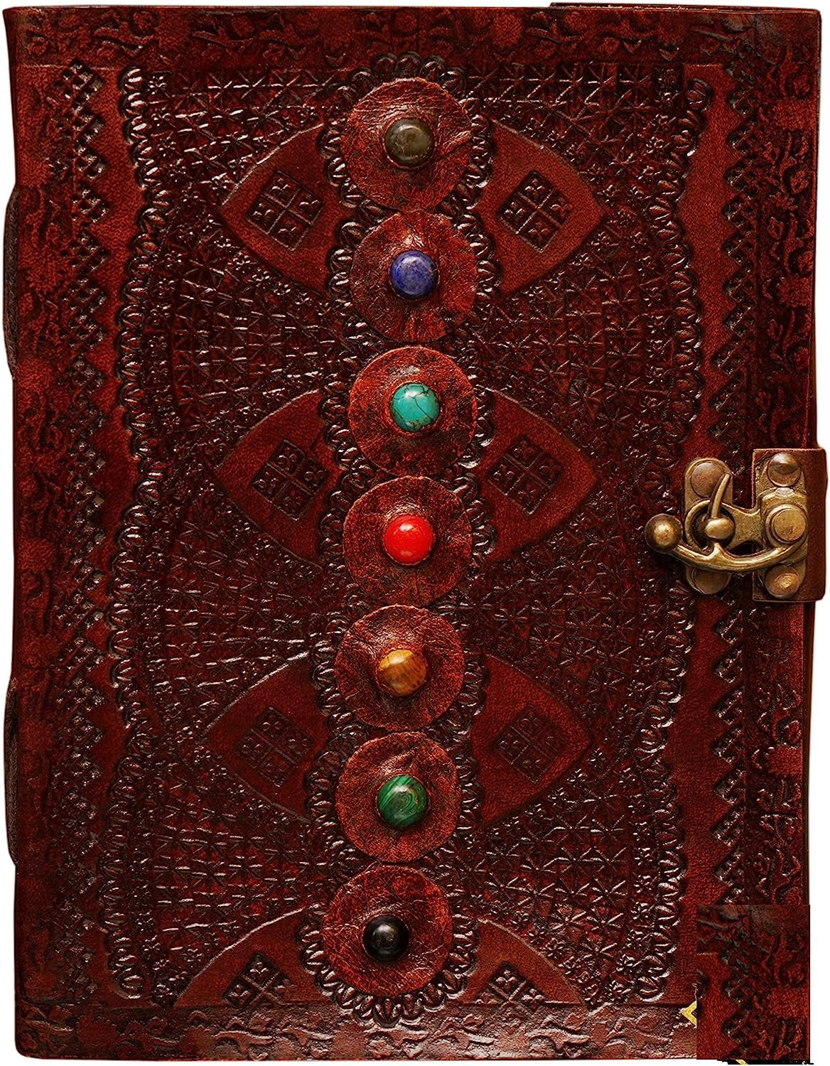 PRASTARA  Leather Journal Diary Seven Stone Sketchbook Notebook with Lock for Men Women