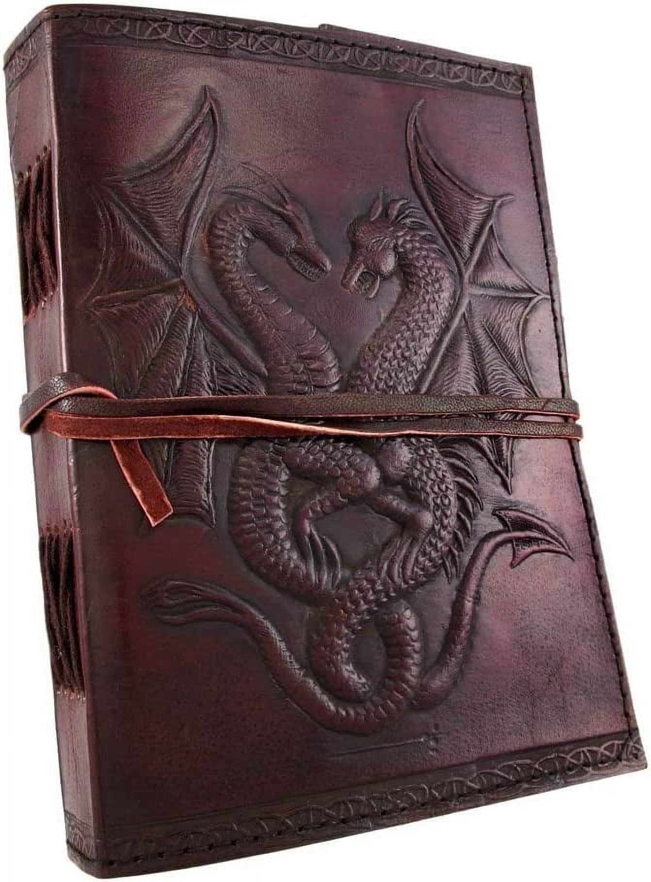 PRASTARA Leather Journal Dual Dragon Handmade Vintage Antique Genuine Diary Notebook Sketchbook Note Pad Gift for Men Women 7X5 Inches Brown