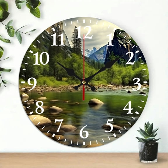 PRATYUS 10 Inch Mountain River Rocks Wall Clock Battery Operated Decor 10x10in