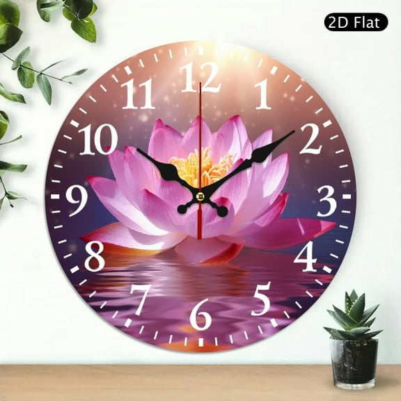 PRATYUS 10 Inch Pink Flower Water Body Print Wall Clock - Battery Operated 10x10in
