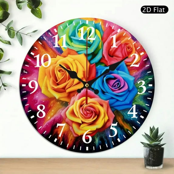 PRATYUS 10 Inch Roses Print Wall Clock Battery Operated Silent Movement 10x10in